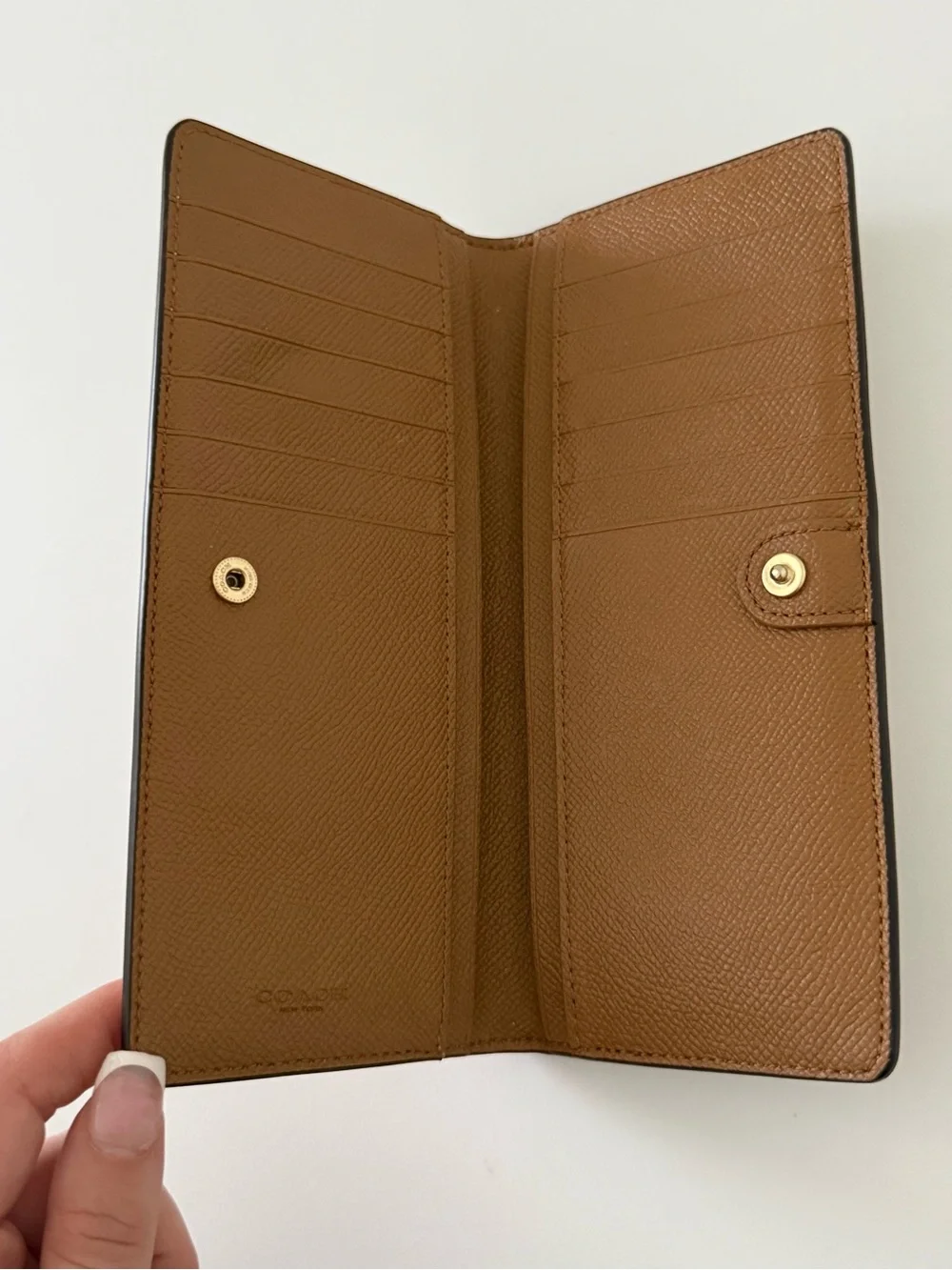 COACH Slim Pebbled Leather Wallet in White with Gold Logo